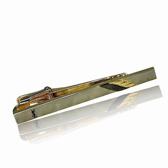 YVE SAINT LAURENT YSL Silver Plated NECK TIE bar clasp pin - Picture 1 of 7